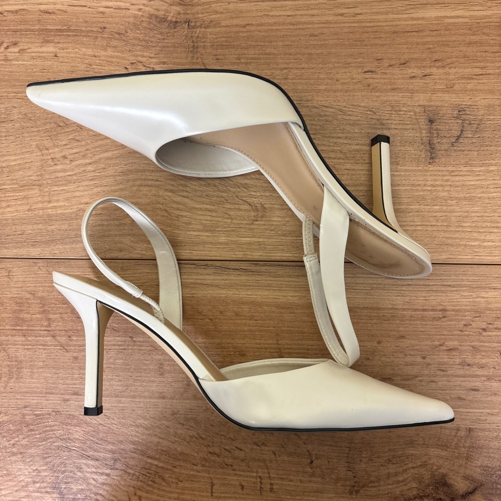 MARC FISHER Noland Slingback Dress Pump White Leather Women Size 8.5 Pointed Toe - Picture 8 of 11